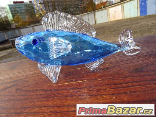 Krásná stará malá modrá skleněná ryba - 22 cm – fotografie 4