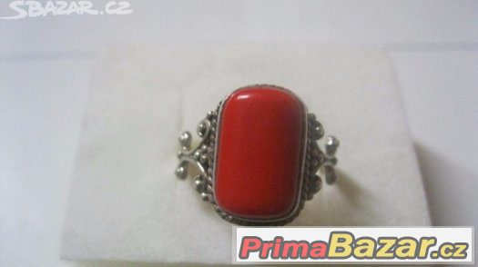 Koralovy stríbrny prsten 900/1000 prumer prstenu 18mm krasny – fotografie 1