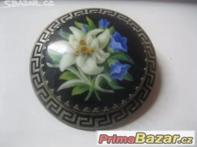 Unikat Orchideje-Malovana stribrna porcelanova broz Viden 18