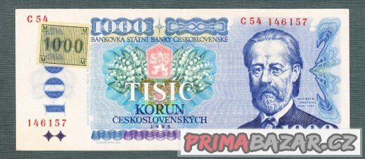 Staré bankovky - 1000 kčs 1985 Smetana, KOLEK, pěkný stav – fotografie 1