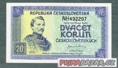Staré bankovky 20 kčs 1945 UNC bezvadný stav,