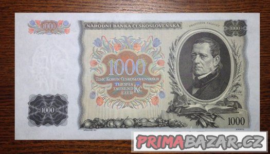 Staré bankovky 1000 korun 1934 NEPERFOROVANA skoro bezvadná, – fotografie 2
