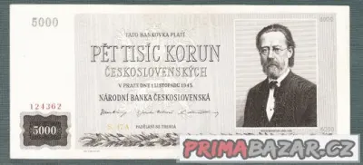 Staré bankovky 5000 kčs 1945 Smetana NEPERFOROVANA, pěkná