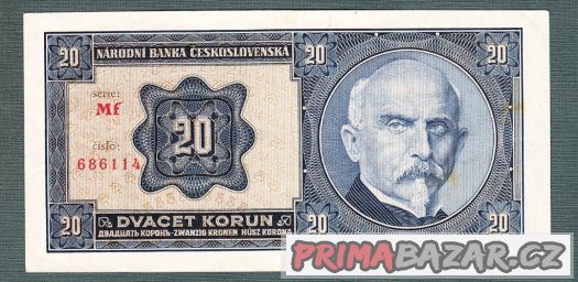 Staré bankovky - 20 korun 1926 pěkný stav – fotografie 1