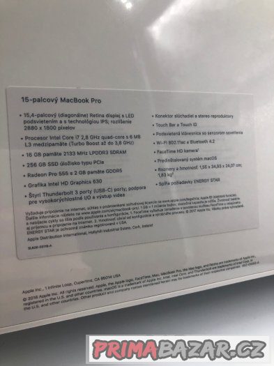 Macbook PRO 15" 2017 - NOVÝ nepoužitý - Apple záruka – fotografie 3