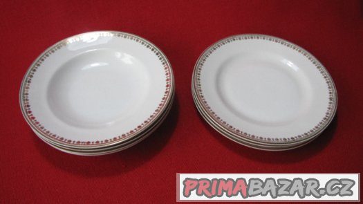Talíře: 3 páry (3 hl. + 3 plyt.), bílé s decent. zlaceným ok – fotografie 1
