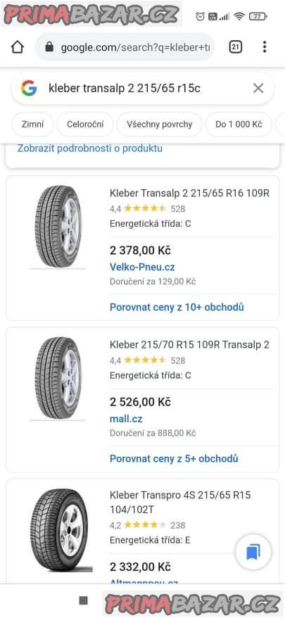 Prodám zimní pneumatiky značky Kleber transalp 215/65R15 cena je 6000 tel na mě je 723537304 – fotografie 6