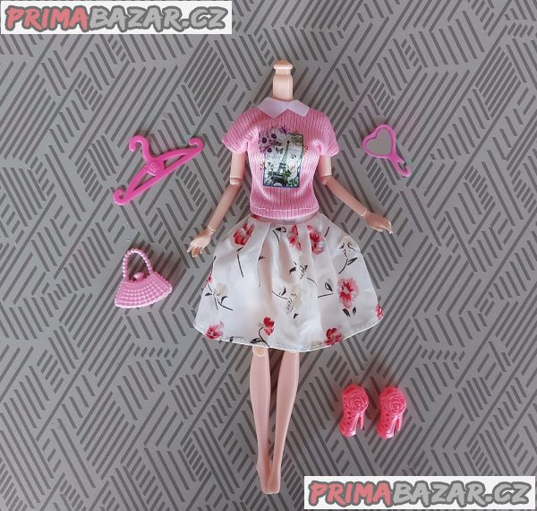 NOVÉ! Set pro Barbie, tričko+sukně+boty+doplňky – fotografie 1