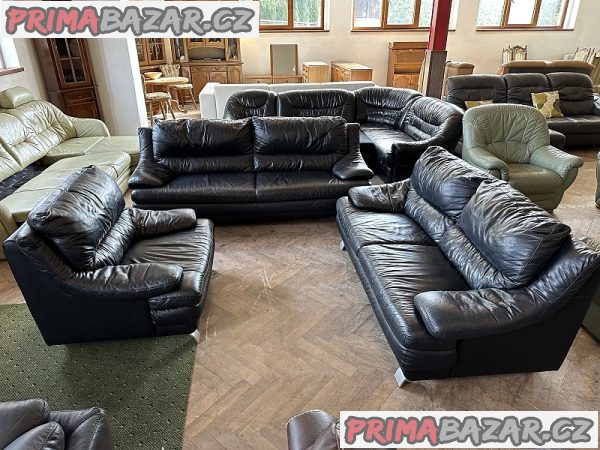 140 Kožená sedací souprava sedačka 1+2+2,5 černá – fotografie 1