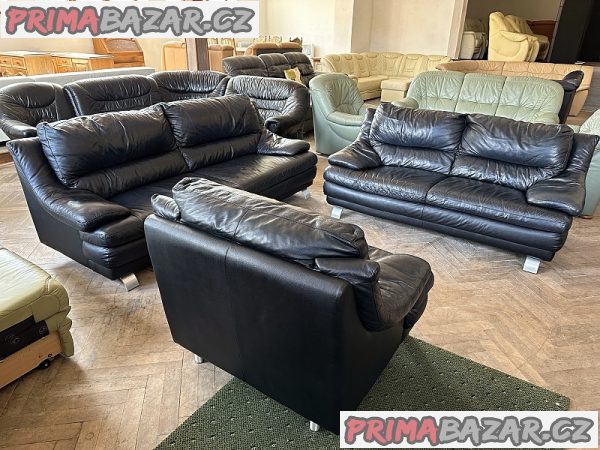 140 Kožená sedací souprava sedačka 1+2+2,5 černá – fotografie 2