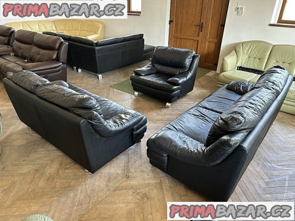 140 Kožená sedací souprava sedačka 1+2+2,5 černá – fotografie 3